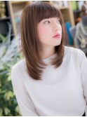 斜めバングショコラグレージュ小顔ストレートc5川口20代30代40代