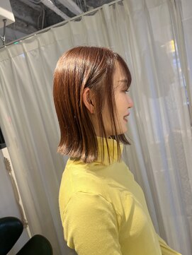 フィゼル 福島店(fizelle) 切りっぱなしボブ×オレンジベージュ