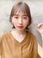薄めバングチェリーブラウンモテ髪デジタルパーマ#243f0507