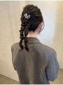 編みおろしアレンジ　ミディアム　お呼ばれヘア