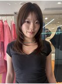 結べるレイヤーカット2wayシースルーバングブリーチなしブラウン