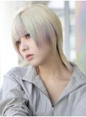 ホワイトラベンダー/厚めバング/ウルフミディアム/センター北