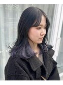 ダークパープルのインナーカラー/ミディアムヘア
