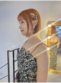 ヘアセットボブアレンジ結婚式ドレスヘア