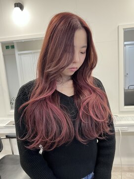 ヴィア(Via) ブリーチなし/ダブルカラー/ワインレッドチェリーレッド髪質改善