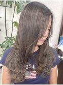 韓国風顔周りレイヤーカット外国人風オリーブアッシュピンク堺東