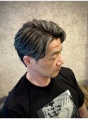 大人ハイライト　センターパート　白髪ぼかしハイライト