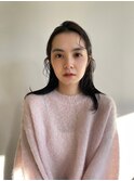 シースルーマッシュハイライトセミロングブリーチなしカラーボブ