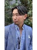 ホワイトメッシュ センターパート メンズハイライト