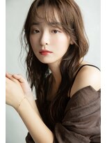 ロングレイヤーグレージュ美肌カラー韓国風20代30代透け感バング