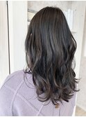 福山市美容室Caary人気 ロング地毛風暗髪ダークアッシュカラー