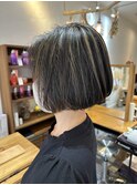 ハイライト/アッシュグレー/30代40代/ミニボブ