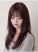 【白石】ブリーチなし赤髪ワインレッド暖色レイヤーカット原宿
