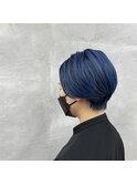 耳掛けくびれショート×ネイビーブルー