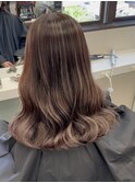 10648秋色ミルクティーアッシュハイライトカラーワンホンヘア