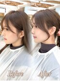 20代30代40代◎前髪パーマ韓国風巻きくすみベージュお団子ヘア