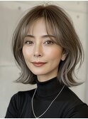 デザインカラーレイヤーカットウェットヘアオリーブベージュ白髪