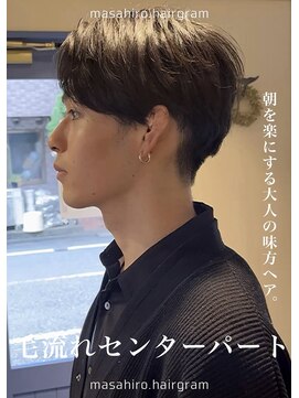 毛流れニュアンスルーズカルマセンターパート赤羽メンズパーマ