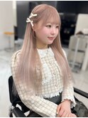 顔周りカット　艶感　ストレート　ケアブリーチ　ハイトーン