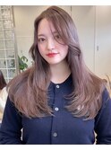 韓国ヘア顔周りレイヤーミルクティーベージュグレージュカラー