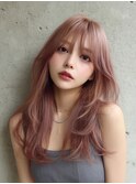 韓国風ウェーブレイヤー × ピンクベージュ