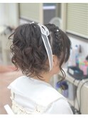 編み込みカチューシャのカールアップ
