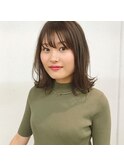 オリーブベージュ/外ハネミディアム/顔周りカット【SYUK高円寺】