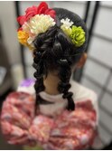 ポニーテール三つ編みヘアー