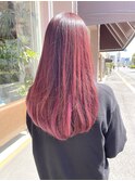 ダブルカラー　暖色カラー　レッドカラー　ピンクブラウン
