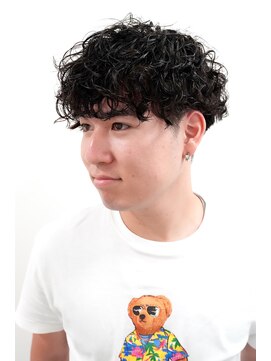 ヨファ ヘアー 芦屋店(YOFA hair) メンズカットマッシュブルーブラックショートパーマ0906