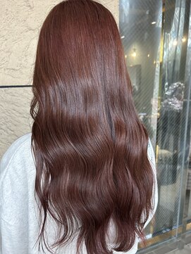 暖色カラー　チェリーレッド　レイヤーカット