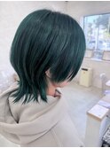 ミッドナイトグリーン×ウルフカット