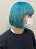 ターコイズカラー ブルーカラー ブリーチカラー ボブ