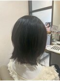 ナチュラル黒髪外ハネ切りっぱなしボブ小顔レイヤー20代30代40代