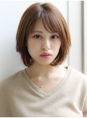 ★イメチェンマロンベージュ前髪小顔カット耳かけAラインボブ