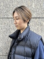 ハンサムショート/前髪なし/ハイライト/ショートヘア/銀座有楽町
