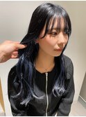 インナーカラー ブルー 韓国ヘア 福井美容室