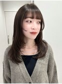 小顔レイヤーカット暗めカラーワイドバングマロンベージュ透明感