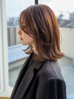 ジゼル 博多筑紫口店(GiseL)&nbsp;ミディアム　外ハネ　透明感カラー　顔周りカット　20代30代