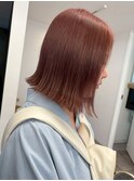 ブリーチ暖色カラーピンクオレンジ＊切りっぱなしミディアムボブ