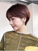 ショートチェリーブラウンおくれ毛前髪カット_ba510332