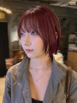 暖色系ワインレッドボルドーカラーボブレイヤーボブ