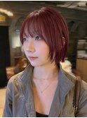 暖色系ワインレッドボルドーカラーボブレイヤーボブ