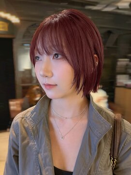 ノラ ヘアーサロン(NORA HAIR SALON) 暖色系ワインレッドボルドーカラーボブレイヤーボブ