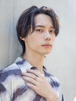 【men`s】フェザーパーマグレー刈り上げショートブルーカラー