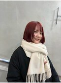 レッドカラー20代30代レイヤーショートウルフカットタッセルボブ