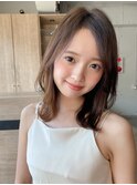 韓国ヘア レイヤーカット 前髪 ピンクベージュ"