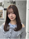 ロングレイヤー×グレージュ