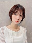大人ショートボブ前髪ありショコラベージュ丸みひし形K20240624