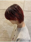 【メンズウルフ】レッドカラー　赤髪　マッシュウルフ　学生